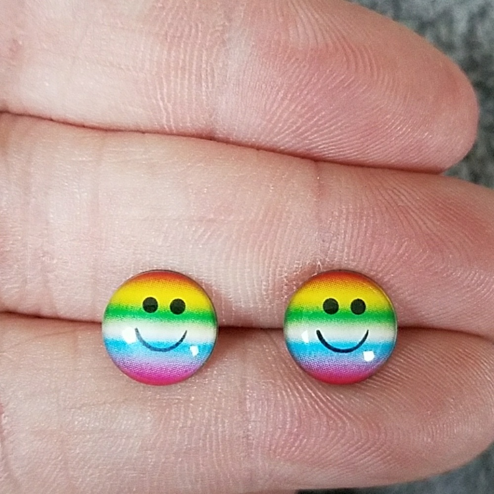 Rainbow smiles emoji earrings